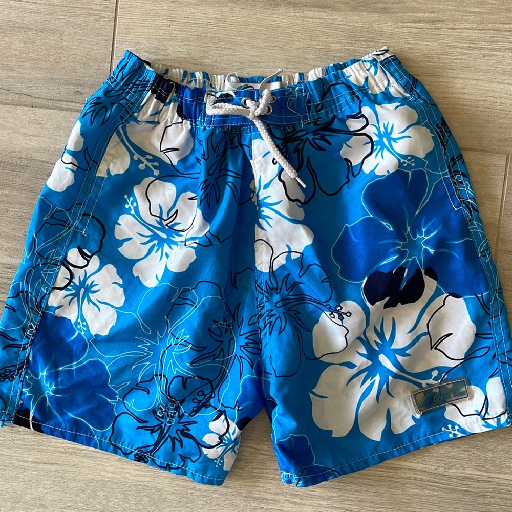 M(7/8) Boys Ocean Blue Floral swim pants